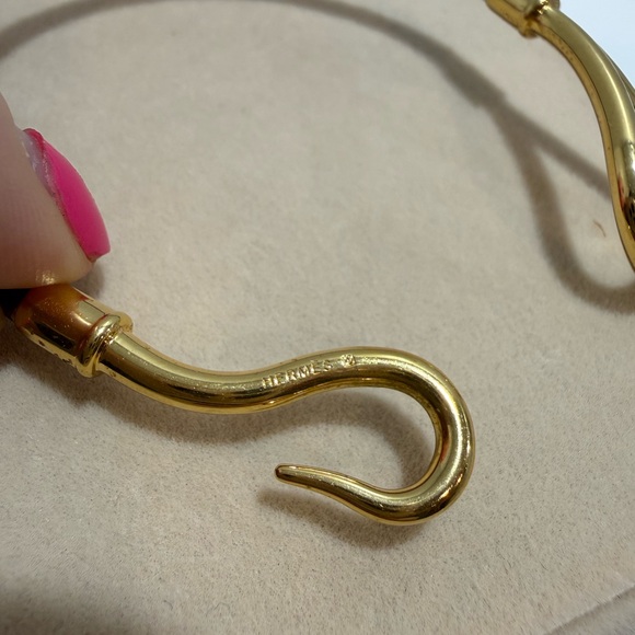 Hermes Gold Hook Brown Leather Bracelet - Picture 3 of 5